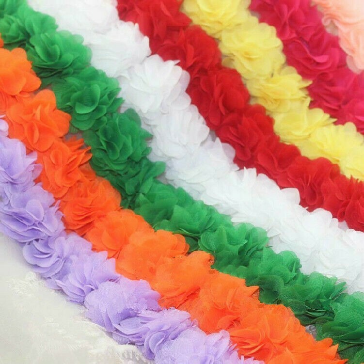 Chiffon 3D Flower Edging Fabric Sewing Trimming Frill DIY Cloth Craft Upholstery