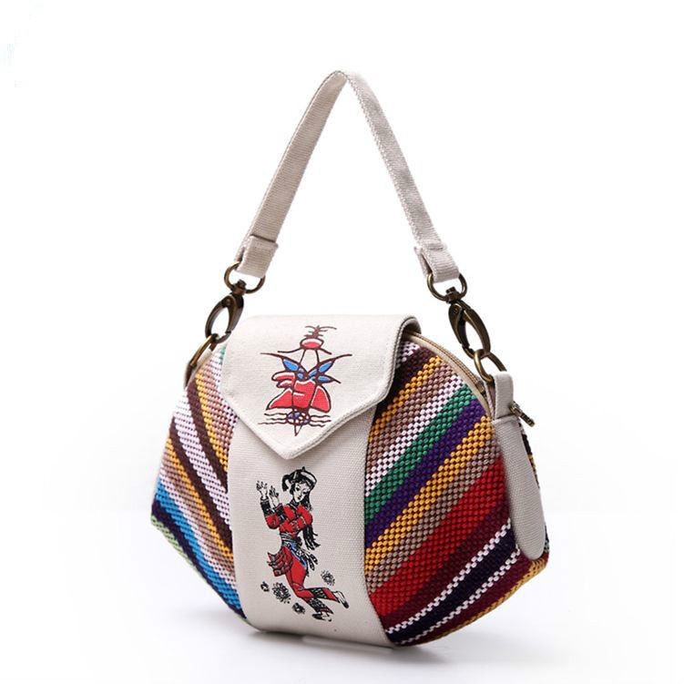 Damen leinwand-handtasche Streifen Messenger Tragetasche Schulranzen ethnisch
