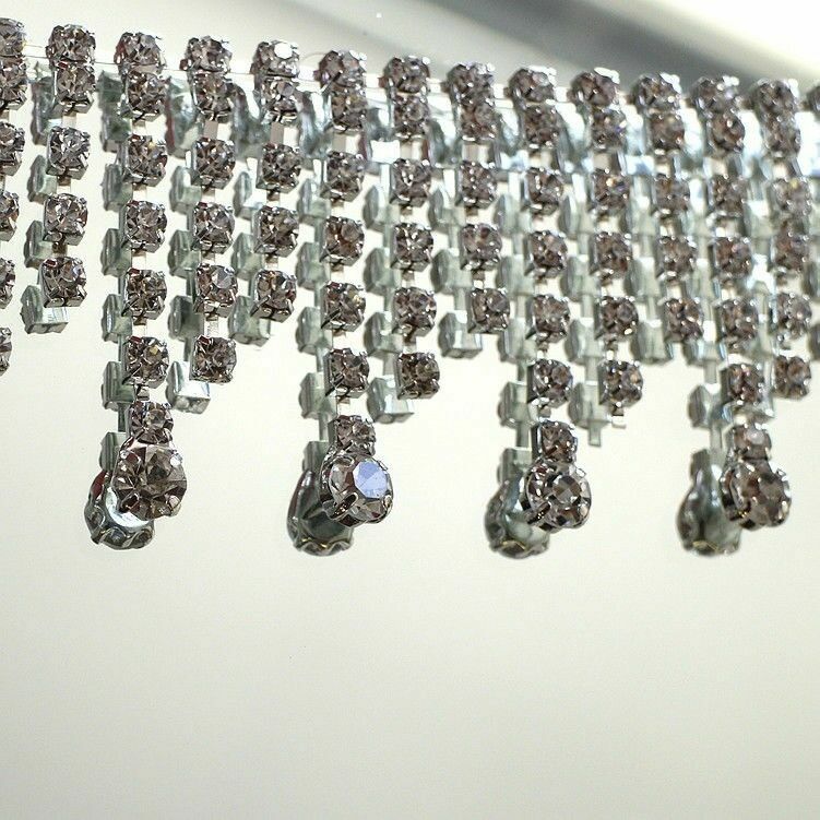 Beaded Ribbon Applique Wedding Dress Diamante Chain Bridal Rhinestone Trimming
