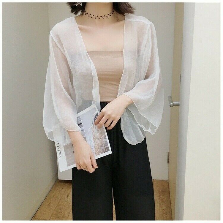Damen Reiner Chiffon Strickjacke Umhang Jacke Bolero Schulterjacke Capelet