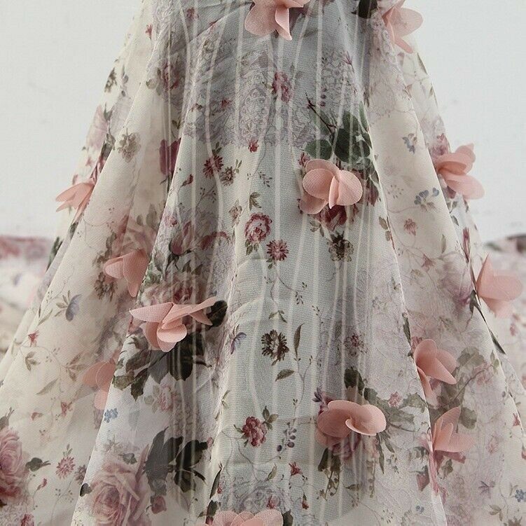 Lace Fabric Embroider 3D Flower Wedding Bridal Voile DIY Organza Chiffon Floral