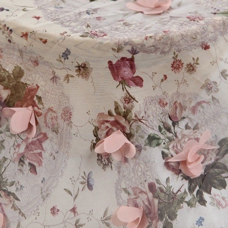 PIZZO TESSUTO DECORATO 3D FIORE DA SPOSA voile fai te ORGANZA Chiffon floreale