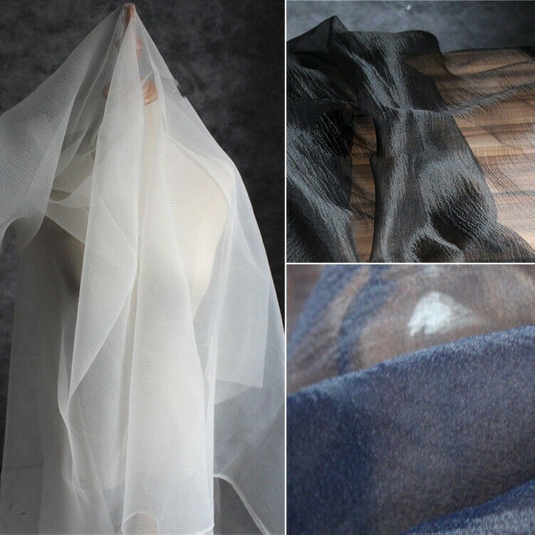 1M Sheer Crinkle Organze Fabric Solid Crepe Cloth Sewing DIY Materials Fahsion