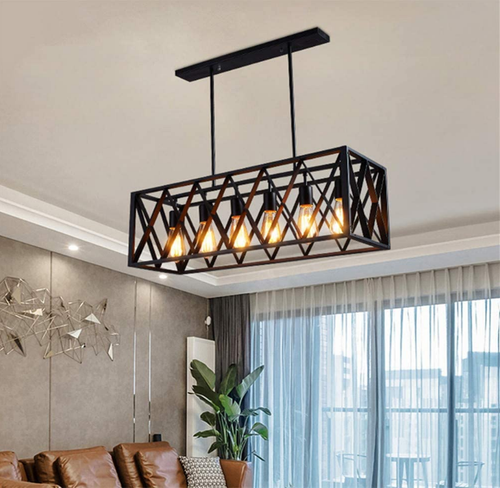 31 Industrial Chandelier Black Metal Rustic Cage 6 Lights Pendant Ceiling Lamp Ebay