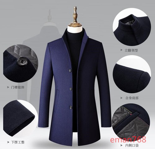 Mens Stand collar Trench Coat Jacket Single Breasted Outwear Mens Stand collar Trench Coat Jacket Single Breasted Outwear