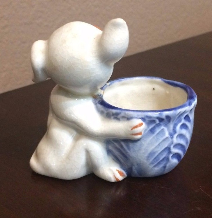 Made In Occupied Japan White Dog With Blue Dots Small Vase
