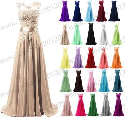 Long Chiffon Lace Evening Formal Party Ball Gown Prom Bridesmaid Dress Size 6~26