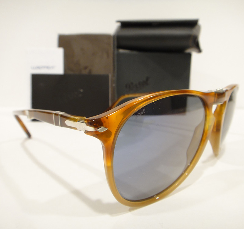 Pre-owned Persol 9714 Sunglasses Folding 9-714 Blue 102556 Light Havana Authentic 55m