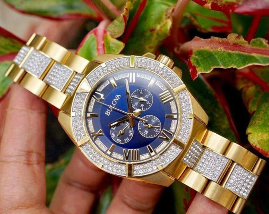 Pre-owned Bulova Octava 98c128 Crystal Six Hand Blue Dial Dress Men's Watch