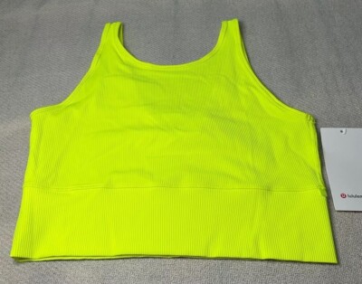 Lululemon Power Pivot Crop Tank Top Size 14 NWT $68 Ribbed Neon Yellow Active