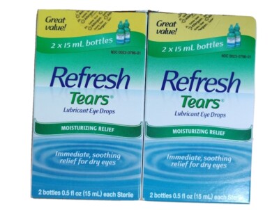 Damaged Box-2 Pack- Refresh Tears Lubricant Eye Drops, 0.5 Fl Oz 4 Total Exp7/25