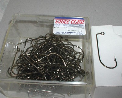 100 #2 Eagle Claw 630 Bronze O/'Shaughnessy Jig Hooks for Jig Molds