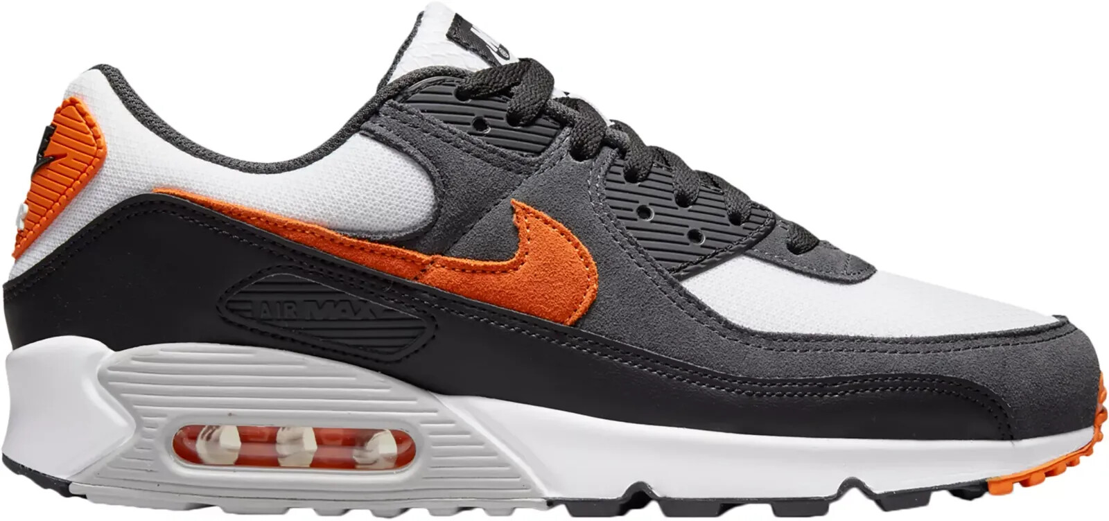 

НОВЫЕ мужские кроссовки Nike AIR MAX 90 белого дымчато-серого оранжевого цвета, США, размеры 7–14 — DM0029-101, White/black/light smoke grey/starfish, Nike Air Max 90