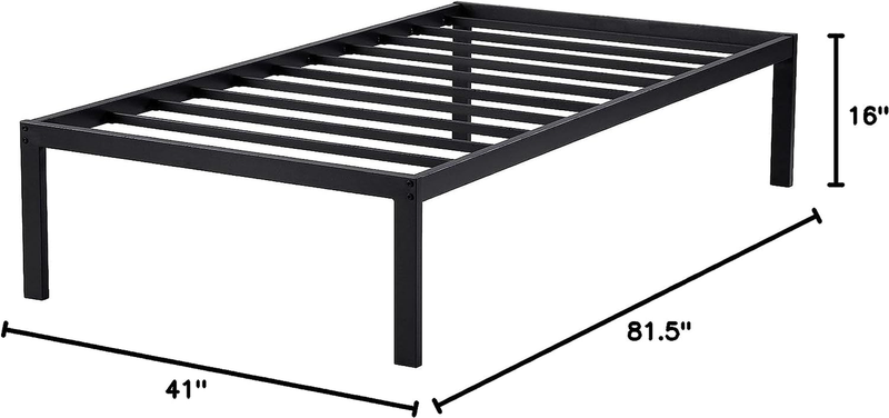 Sleep 16 Inch Dura Metal Steel Slate Bed Frame, Twin XL, Black