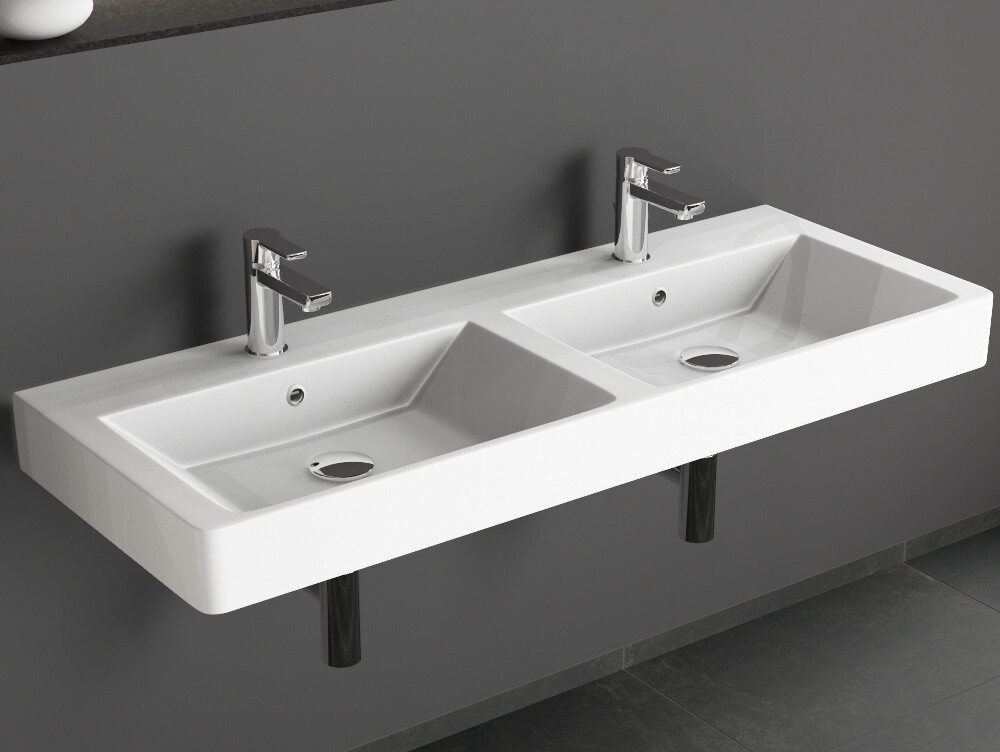 Design Keramik Waschtisch 120 cm Waschbecken Doppelwaschbecken