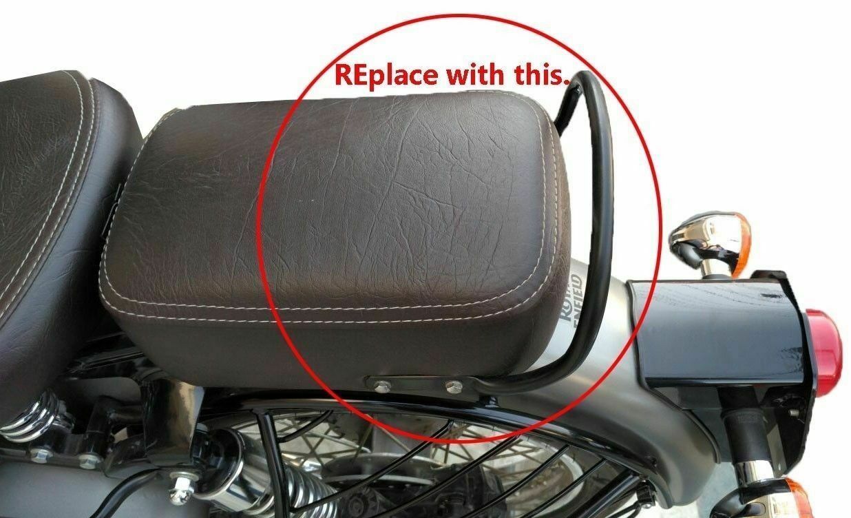 Fits Royal Enfield Bullet Classic Chrome Rear Back Rest Grab Bar+Rubber Back 