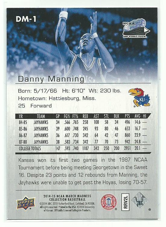 2014-15 Upper Deck March Madness DANNY MANNING Kansas Basketball Card # DM-1