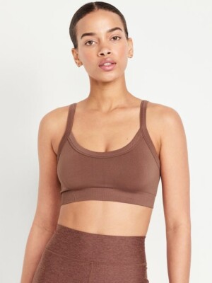 OLD NAVY ACTIVE Women's Size M Light Support Seamless Ribbed Sports Bra- Taupe