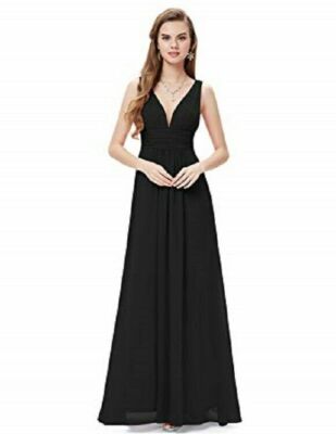 EVER PRETTY SLEEVELESS V-NECK SEMI-FORMAL MAXI EVENING DRESS,BLACK,10