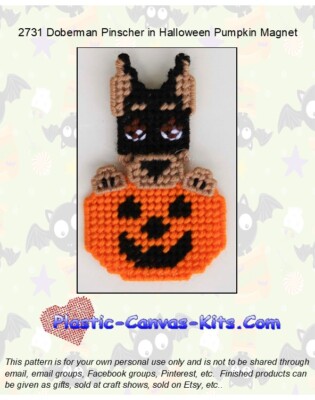 Doberman Pinscher in Halloween Pumpkin Magnet-Plastic Canvas Pattern or Kit