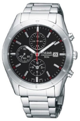 Pulsar Men's PF8331 Black Dial Chronograph Stainless Steel Quartz Dress Watch