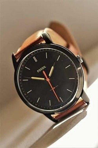 Fossil - Мужские минималистичные кварцевые часы с 3 стрелками, Нержавеющая сталь/Кожа, Черный/Коричневый