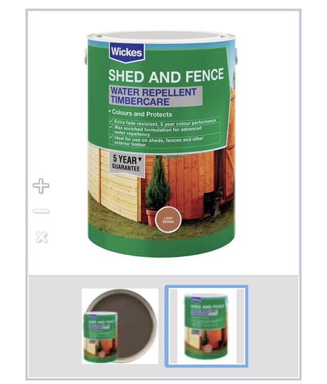 Wickes Shed and Fence Timbercare paint 10Litre, light brown, unused