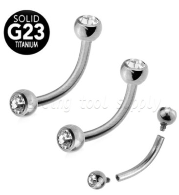 1pc. G23 Solid Titanium Double Gem Curved Barbell Eyebrow Ring 16G 1/4'' to 1/2''