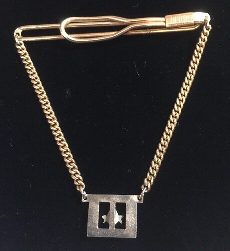 Vintage Mid Century Swank Masonic Gold Tone Tie Clip W/Chain