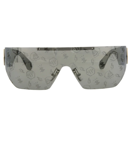 Pre-owned Philipp Plein Spp029m 579l Sunglasses Frame Shiny Palladium Lenses 99mm In Gray