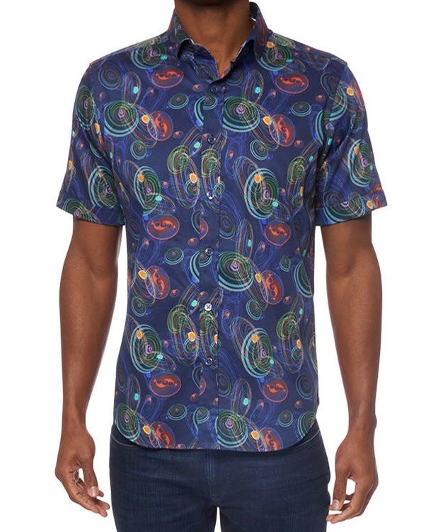 Robert Graham Men's EXOPLANET Tailored Fit Short Sleeves Multi Shirt
