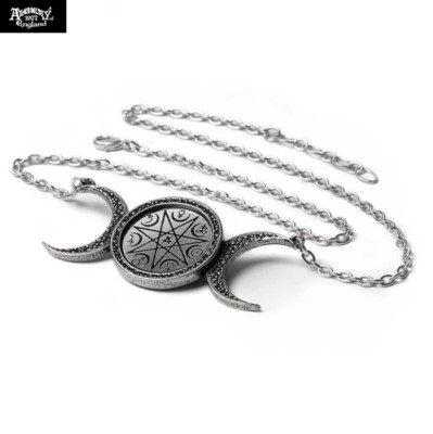 Pagan Triple Moon Necklace Pendant Pewter Moons ELVEN STAR Alchemy Gothic 1977