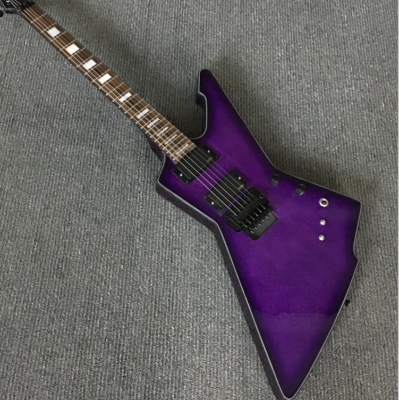 Custom Explorer Electric Guitar Purple Quilted Maple Veneer Black