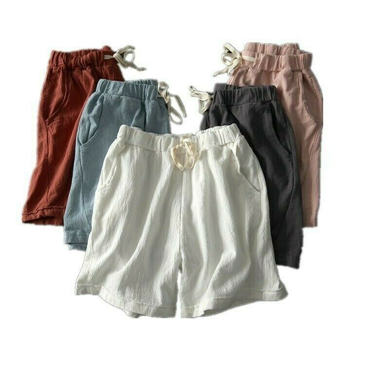 Nuovi Shorts Donna Cotone Lino Retromare Baggy Estivi Casual, Cotone Lino