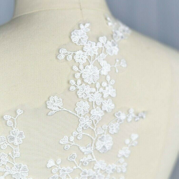 Cucire Applicazione Grande Pizzo Plum Fioritura Floreale Toppa Nuziale Abito