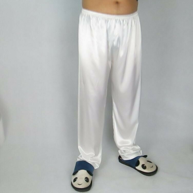Herren Satin Schlafanzüge Freizeit Hose Gummibund Baggy Böden Nachtwäsche Neu