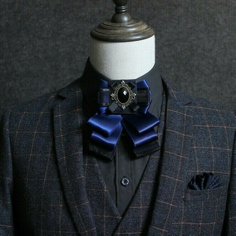 Uomo Fiocco IN Raso Cravatta 3 Strati Strass Pre Tied Rétro Festa Matrimonio