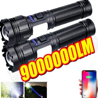 2Pack Super-Bright 1000000LM LED Flashlight Torch Zoomable Rechargeable COB Lamp