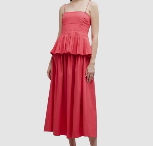 Pre-owned Co $975  Women's Pink Pleated Peplum A-line Midi Dress Size Medium