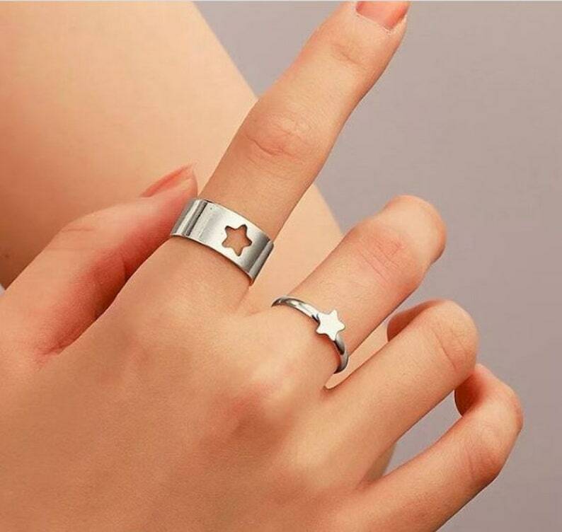 Star Silver Ring Set Matching Star Ring Layering Ring Set