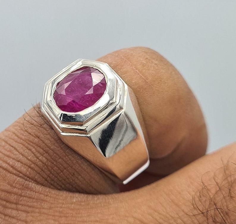 Pre-owned Handmade Mens Ruby Ring Unheated Untreated Afghanistan Rubis Jewelry Gift For Him Ruby In Pink