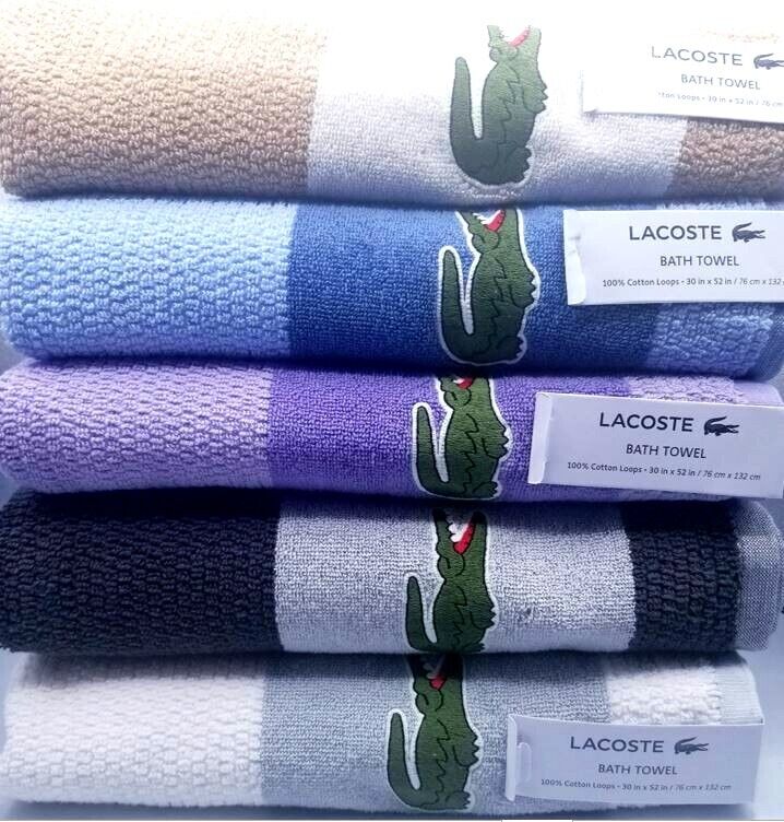 Lacoste Match Colorblocked Cotton Loops Bath Beach Towel 30 x 52 100% Cotton NWT