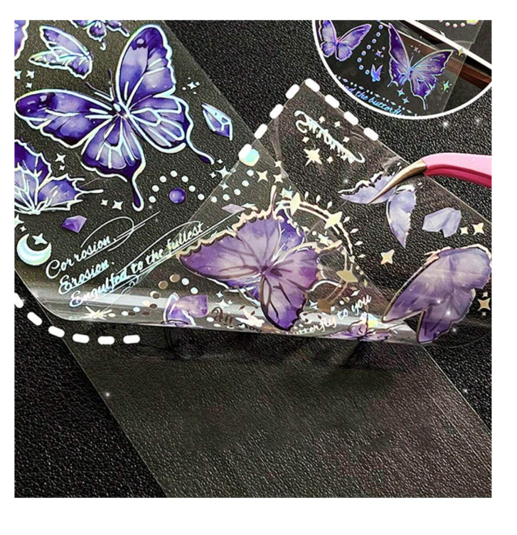 3Pcs Set Laser Holographic Stamping Embossed Butterfly Journal Cup Case Stickers