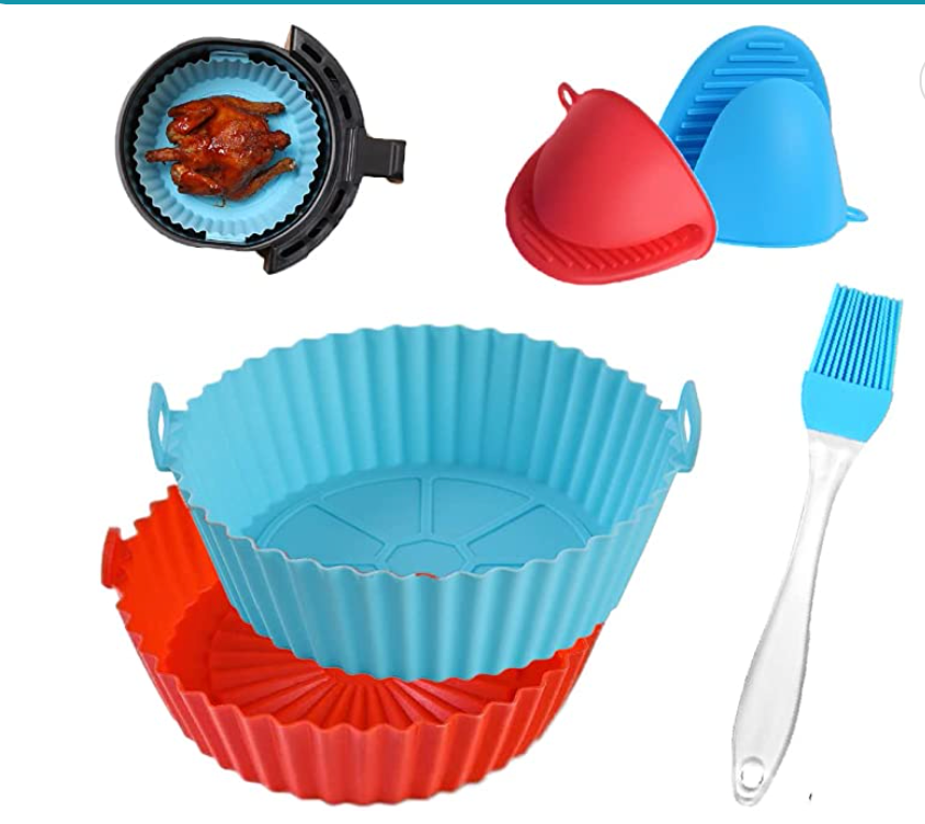 Pack of 5 Air Fryer Silicone Liners Pot for 3 to 5 QT oil Brush& Silicone hands