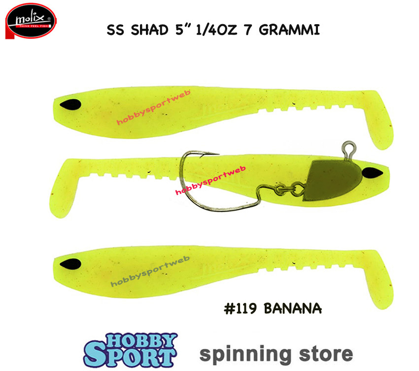 MOLIX SS SHAD 5" 1/4 0z COL 119 BANANA 1/4  0z   CORPI RICAMBIO SPINNING BASS