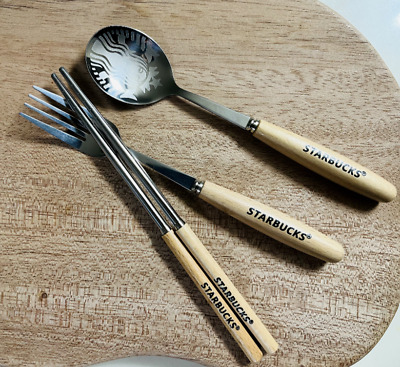 Starbucks Wood Cutlery (spoon, fork, chopsticks) 2 sets