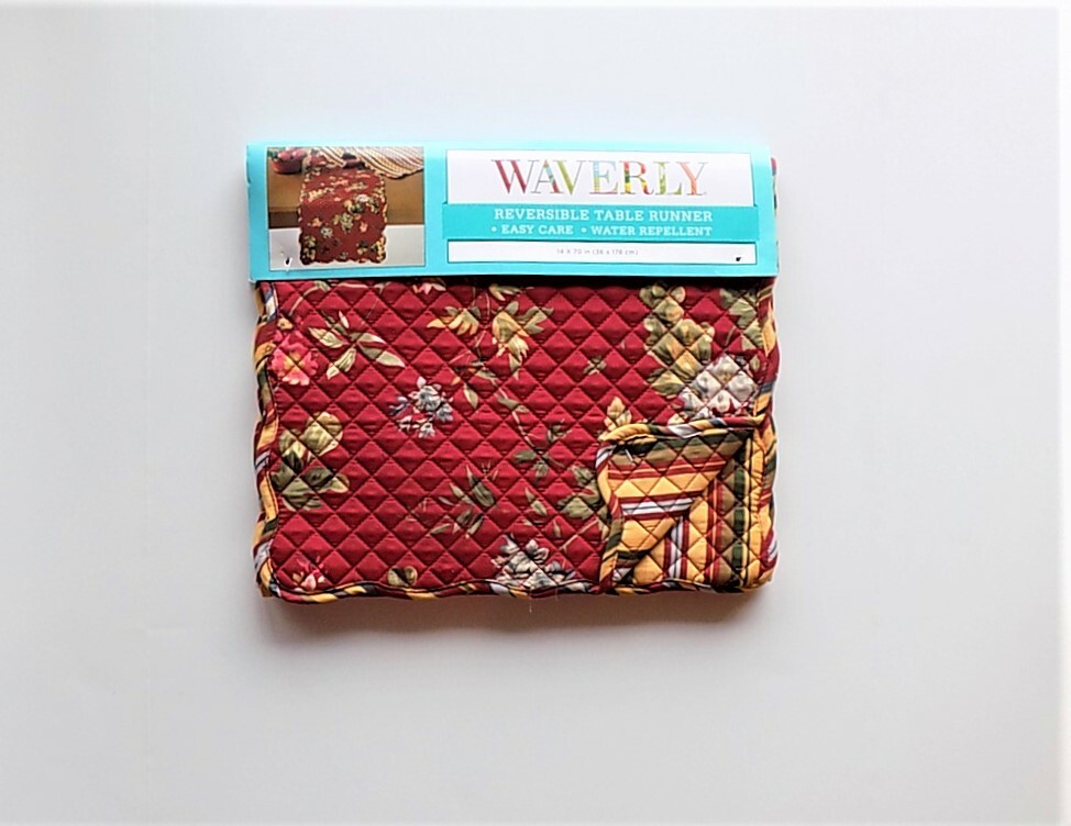 Waverly Red Napoli Floral Print Quilted Tablerunner ~  FREE SHIPPING ~ NEW