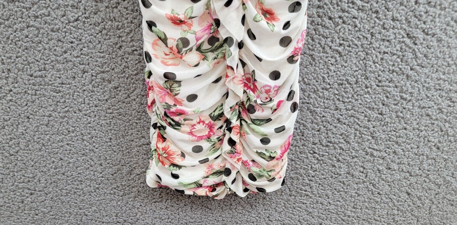 BCX Mixed-Print Ruched Ruffled Bodycon Dress Juniors' XXS Multi Back Zip Closure - Picture 4 of 15