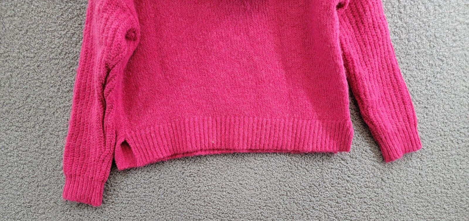 AQUA Long Sleeve Hooded Sweater Women's S Hot Pink Wool Blend Rib Hem Pullover - Picture 13 of 15