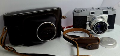 1950's Ricoh 35 S Camera Body Riken 45mm f/2.8 Silver With Leather Case